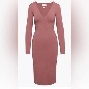 Aritzia Babaton Contour V-neck Long Sleeve Dress in Red Willow